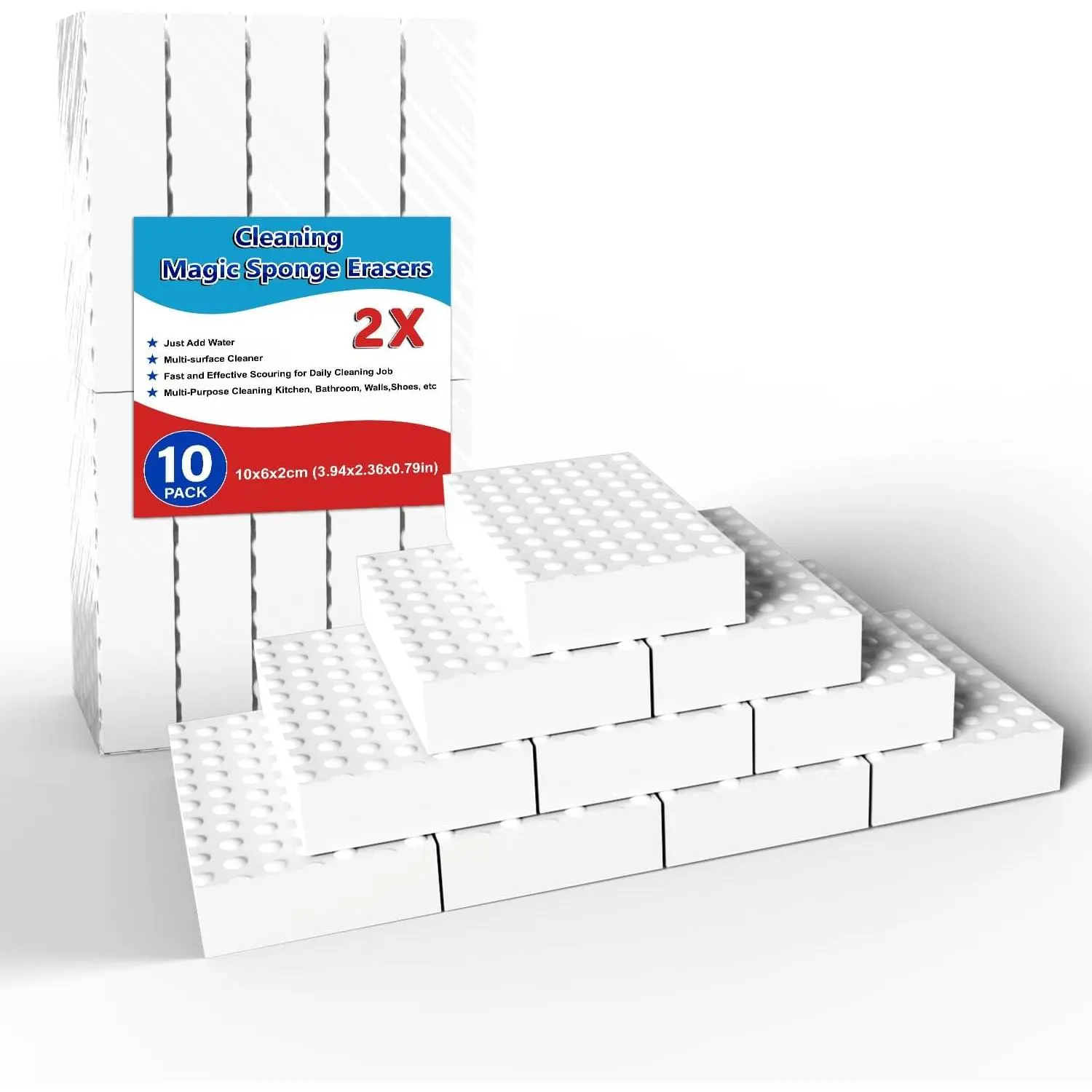 Magic Cleaning Erasers, Kitchen Sponge 10 Pack 2X Density Melamine Sponge  Pads, Multi-Functional  Cleaning Supplies Cleaner for Kitchen, Bathroom, Shower, Window, Wall Cleaner