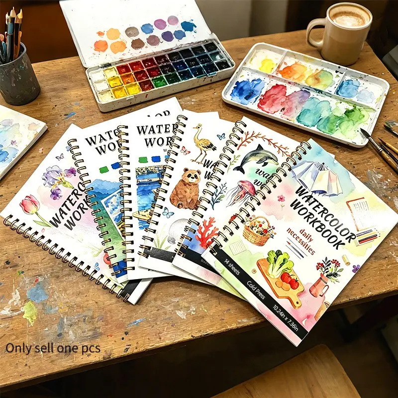 Watercolor Beginner Practice Book, Drawing Art Supplies, Six themed flowers, animals, marine scenery, architecture, and daily necessities, including step-by-step tutorials on painting, Perfect for painting or everyday leisure art creation.