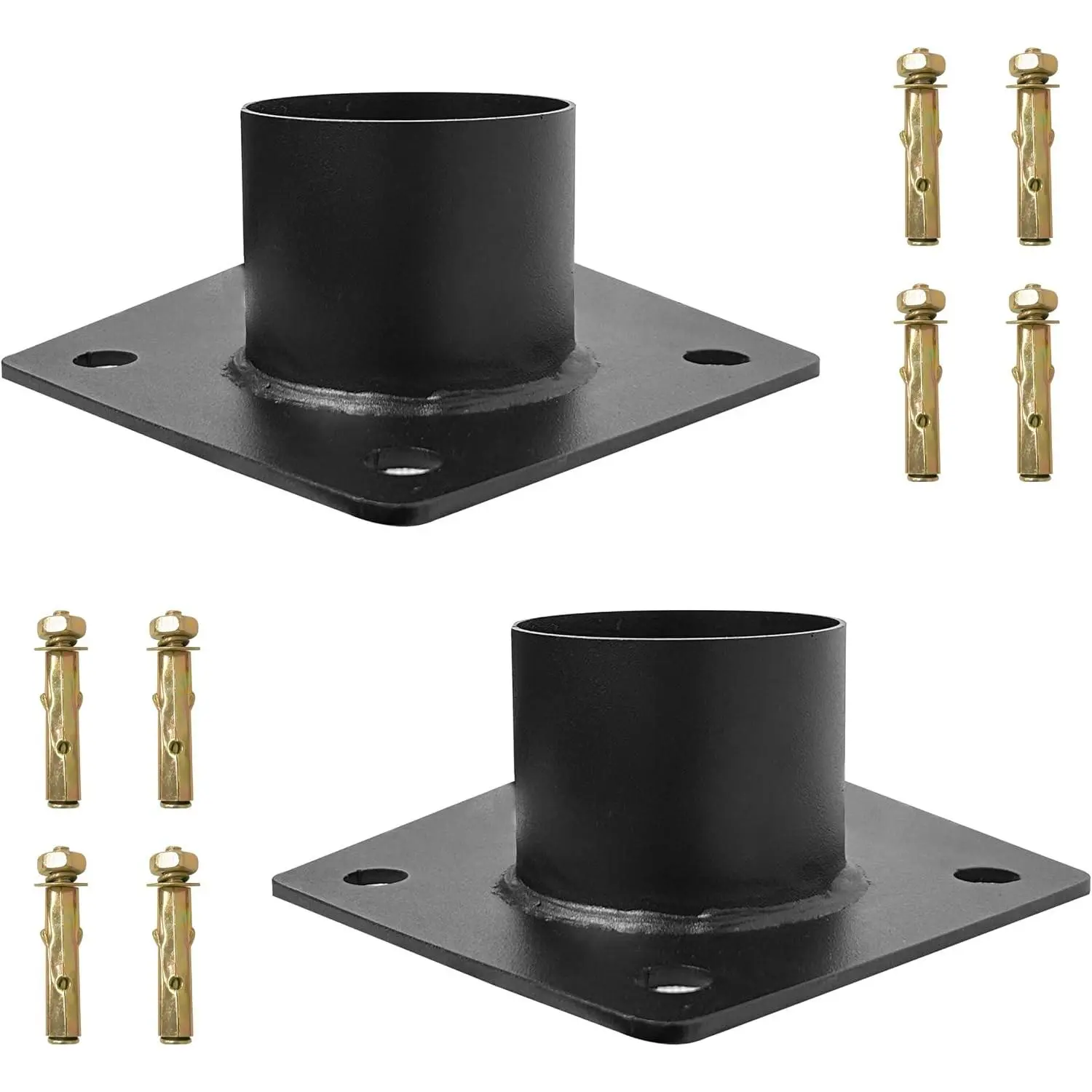 2-Pack Black 3 Inch Heavy Duty Metal Pier Mount Base - Outdoor Post Light Adapter Bracket for Lights, Mailboxes, Light Poles & Flagpoles