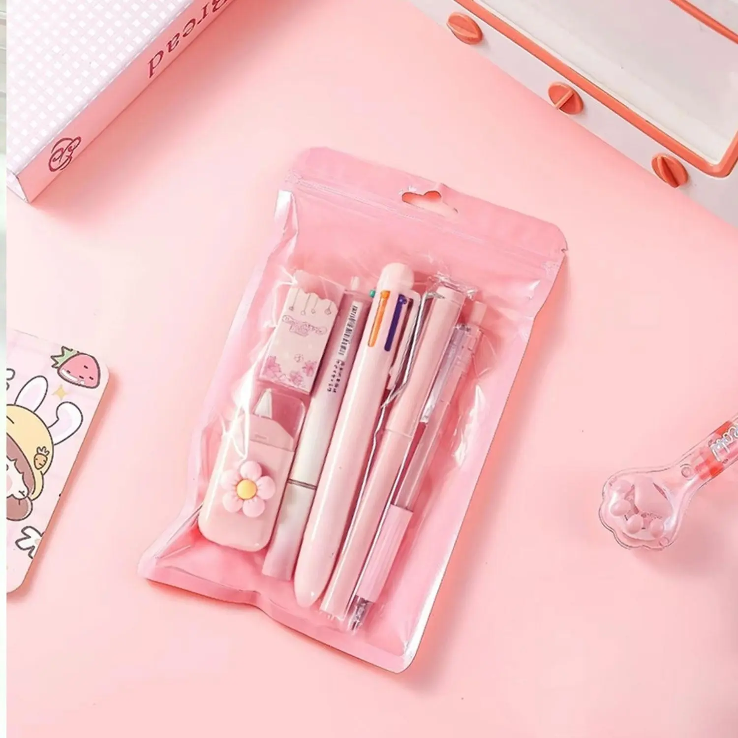 6-Piece Stationery Set, Includes Neutral Pen, Eraser, Six-Color Ballpoint Pen, Multi-Functional Writing Tools, Perfect Office and School Supplies