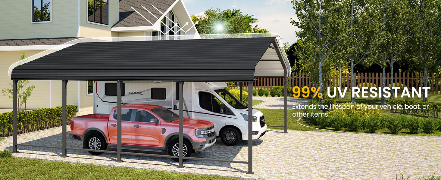 RoyalCraft 20x20 FT Metal Carport, Heavy Duty Canopy with Updated Roof & Enhanced Base, Multi-Use Carport Garage for Car, Truck, Boat, Tractors, Party