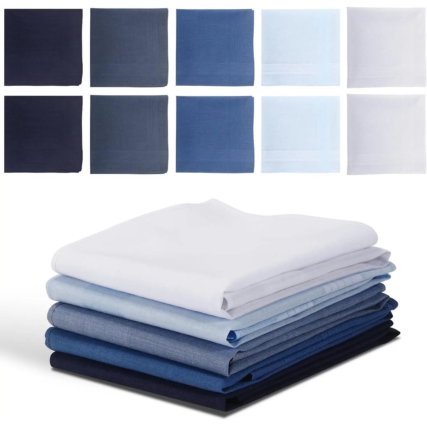 Men's 100% Cotton Handkerchiefs 10-Pack, 16-Inch Large Classic Solid Pocket Squares, Casual Unisex Plain Style with No Extra Decorations