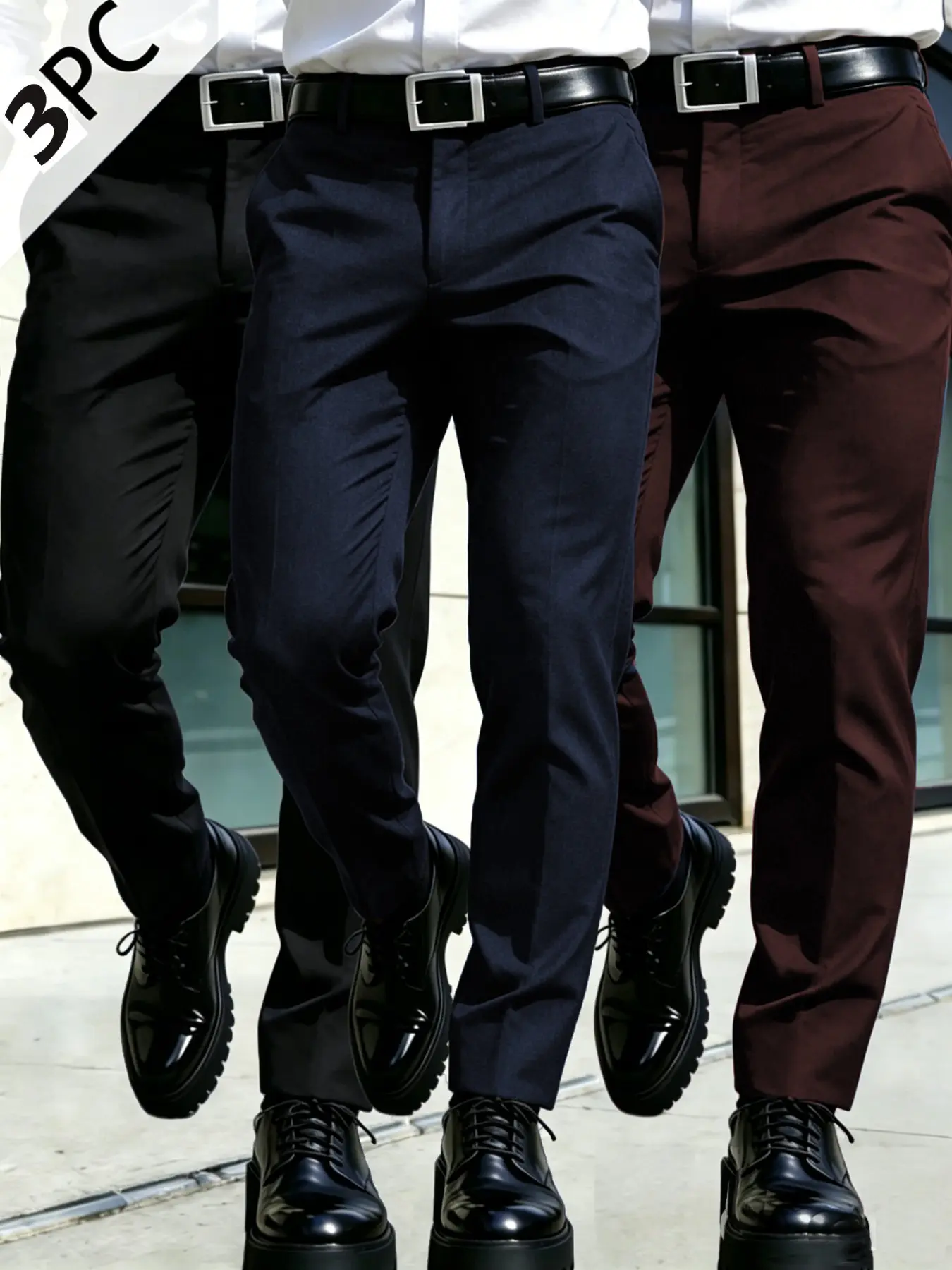 Men's Business Suit Pants Trouser Set, Elastic Smooth Wrinkle-Resistant Iron-Free Formal Pants, Loose Casual Long Pants, Versatile Straight Leg Office Wear