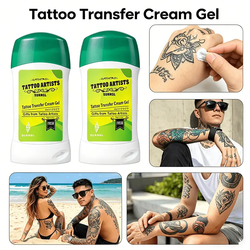 SUANGL 1/2pcs Tattoo Transfer Paste , No Blur Tattoo Transfer Deodorant Gel, Compatible All Transfer Paper, Gentle Sensitive Skin Tattoo Stencil Stuff Reusable Large Capacity, Tattoo Tools Suitable for Beginners And Enthusiast, equipment supply solid form