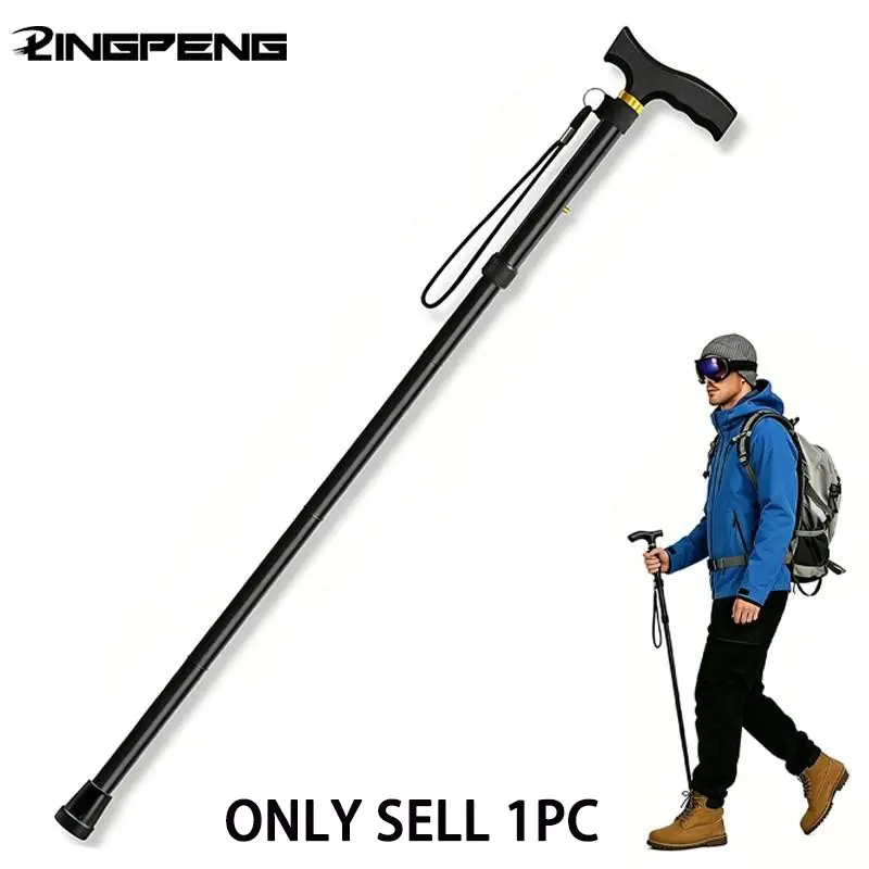 Outdoor Folding Hiking Stick, Portable Adjustable Walking Cane, Lightweight Non-Slip Trekking Staff, Extendable Senior Walker for Travel and Climbing, Hiking Gear