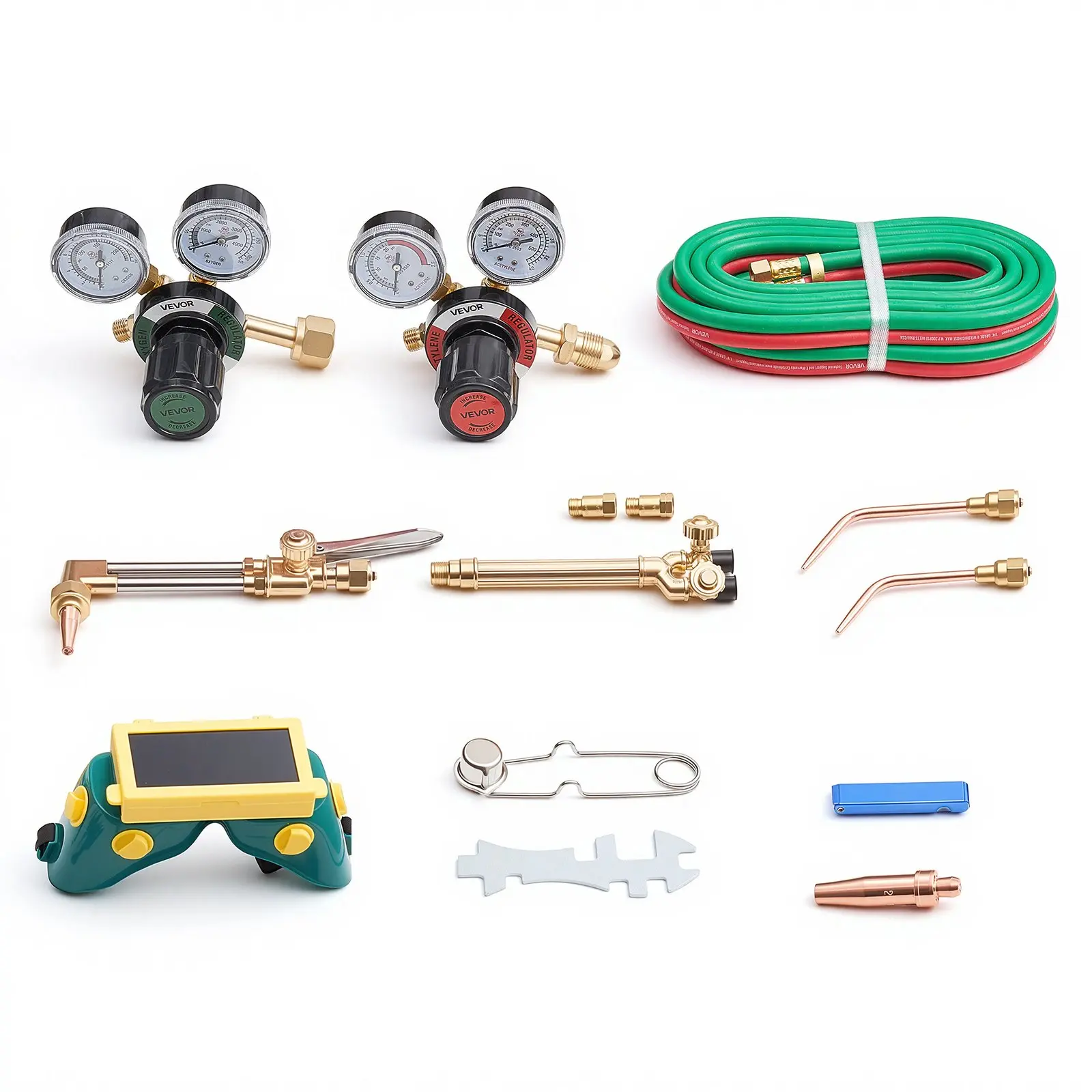 VEVOR Oxygen Acetylene Torch Kit with Check Valves, Gas Welding Cutting Torch Kit, Professional Oxy Acetylene Brazing Set with 15FT Twin-Hose, 2 Cutting Tips, 2 Welding Tips & 2 Precise Regulators
