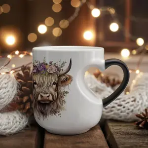 1 Pc Scottish Highland Cow Magical Mug with Heart-Shaped Handle & Scottish Cow Design, Ceramic Tea Coffee Cup, Hand-Wash-Only Novelty Coffee Mug 11 oz, Fun Gift for Birthdays & Cartoon-Themed Fans, Funny Mom Mug, Funny Mug #GLOBAL PICKS