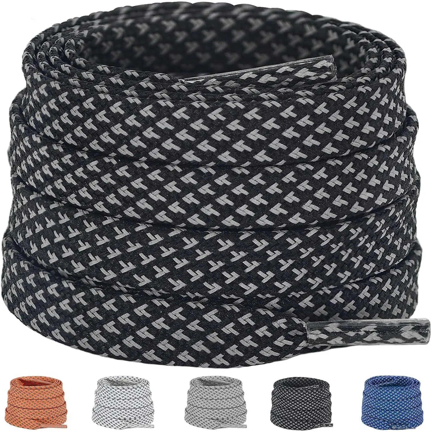 23/64'' (9mm) Flat Reflective Shoe Laces For Sneakers, Hiking Running Shoelaces  Glow Safety Boot String