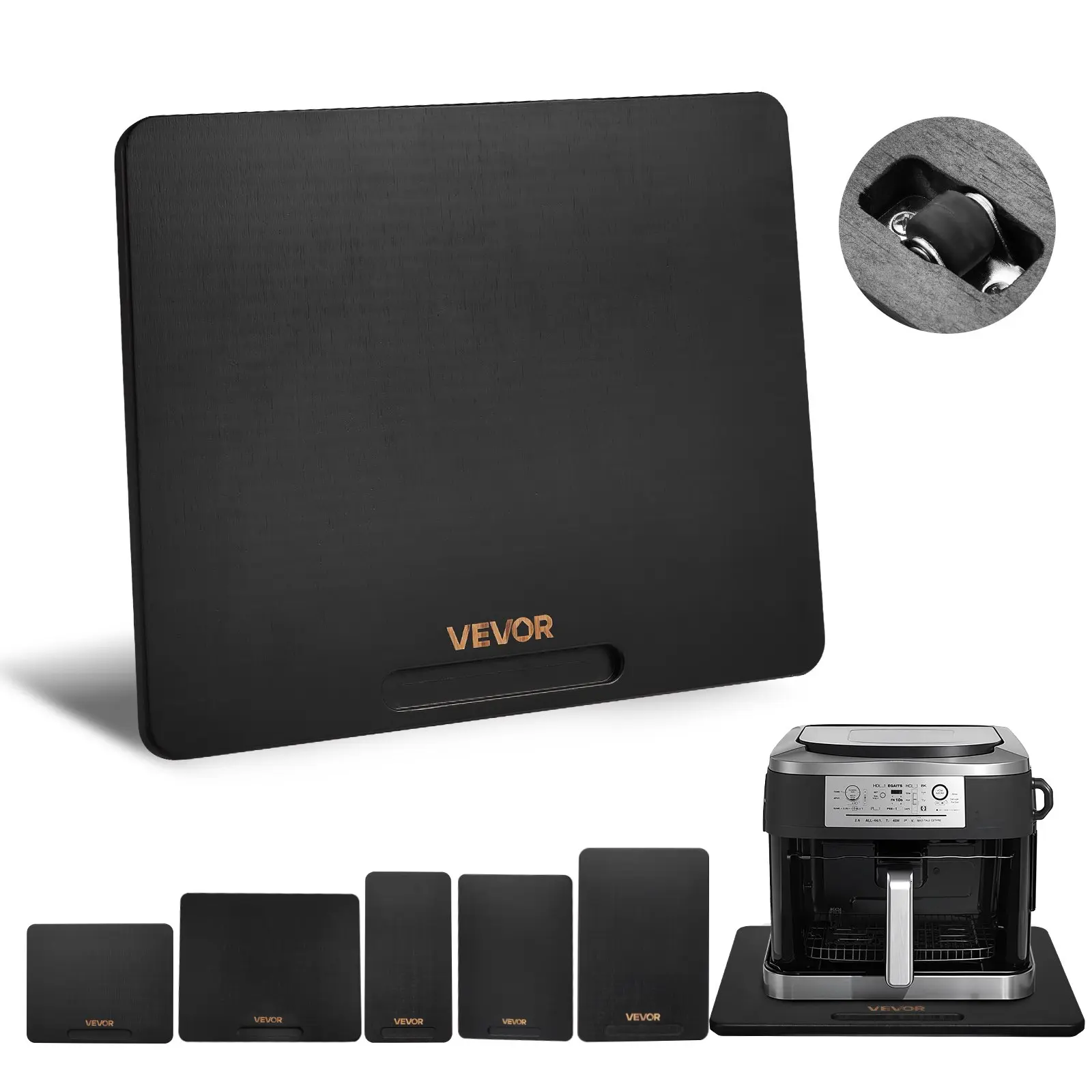 VEVOR Black Medium Appliance Rolling Slider Tray, 13x16-in, Silent Rolling Rubber Wheels, Hollow Handle, Easy-to-Clean, for Coffee Maker, Kitchen Countertop
