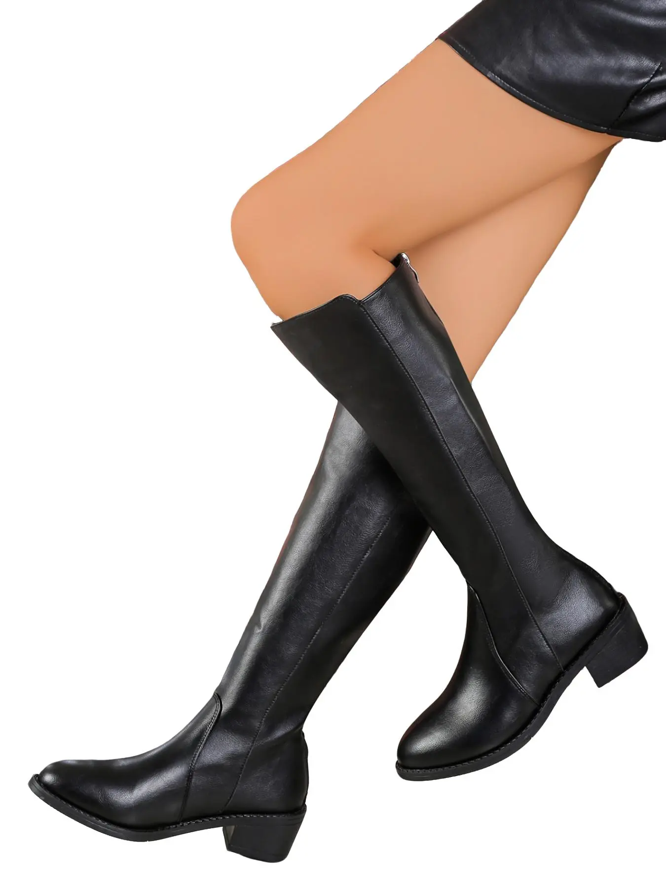 Women's Knee-High Boots, Heeled Knee Boots, Faux Leather Slip-On Thick Heel Knight Boots, Anti-Slip Low Heel Long Boots, Casual Fall Winter Fashion