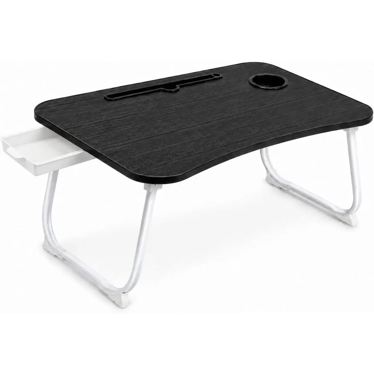 Multi-Feature Lap Desk with Cup Holder Tablet Slot and Storage Drawer - Portable Foldable Laptop Table for Bed Sofa and Floor - Metal Folding Legs 4 Colors