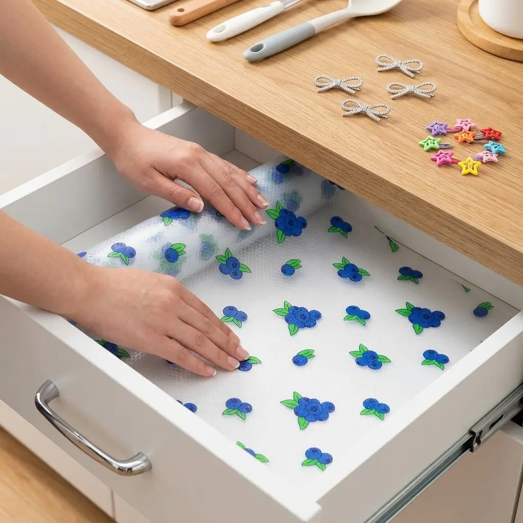 Eva Kitchen Drawer Liner, Non-Stick Waterproof Oil-Resistant, Blueberry Pattern, Easy Clean, Durable, Anti-Slip, Home Storage Protector