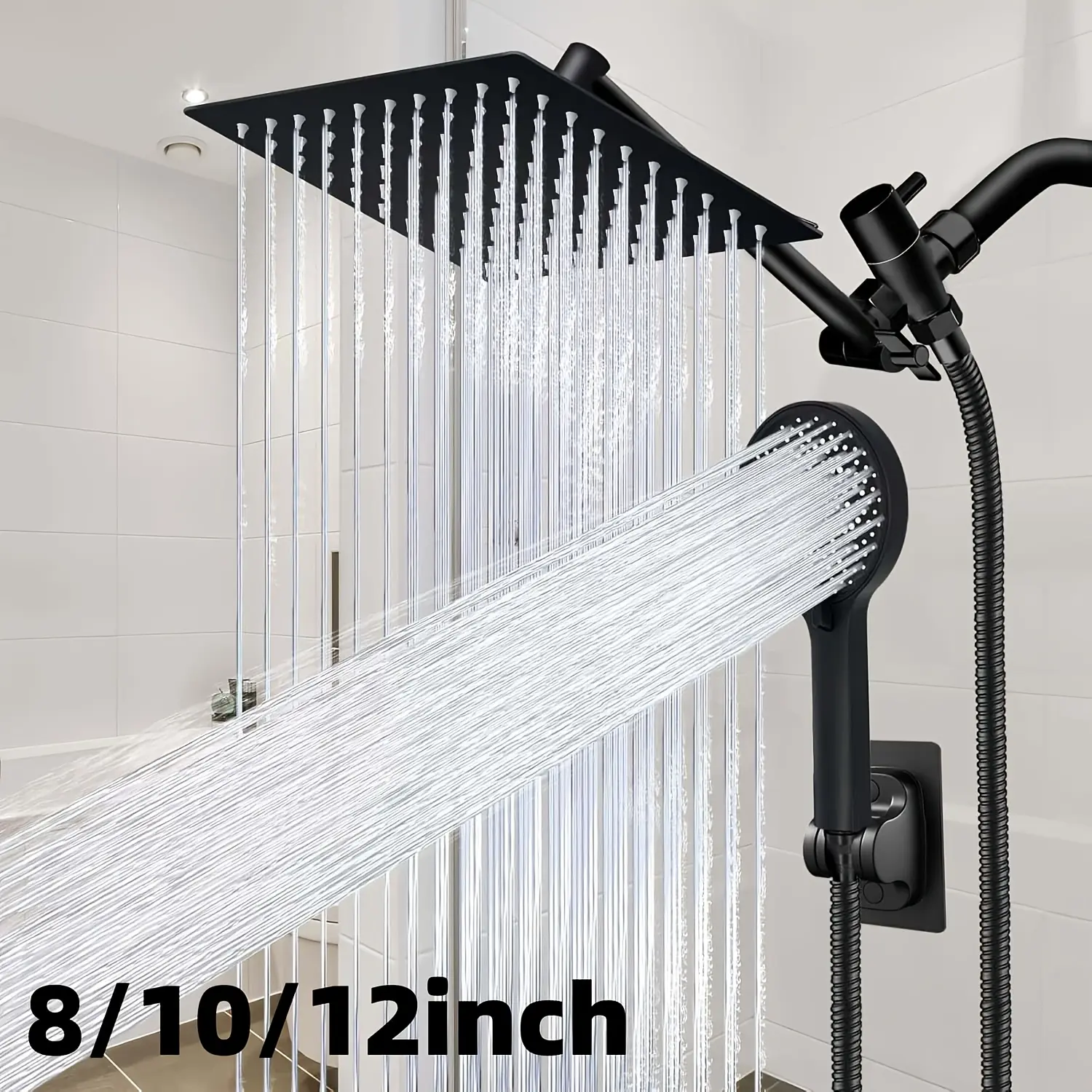 8/10/12 Inch High Pressure Rain Shower Head Combination System, Overhead Rain Shower with Detachable Handheld Sprayer, Equipped with All-Metal Tee Diverter, 12-Inch Adjustable Extension Arm and 78-Inch Flexible Hose, Self-Cleaning Anti-Clog Noz,,,multiple