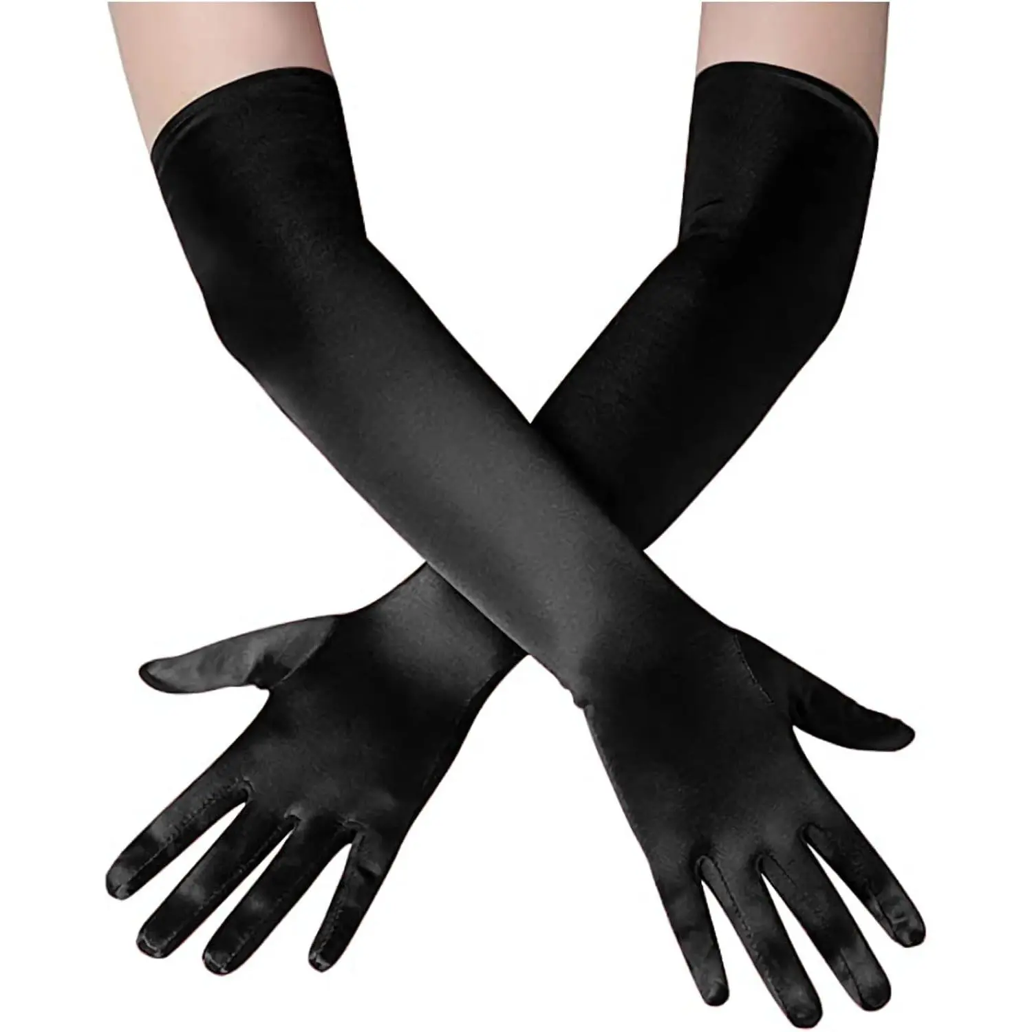 Women's Long Opera Gloves, 21-Inch Length Satin Gloves for 1920s Tea Party Wedding Cosplay Bridgerton Costume Dress