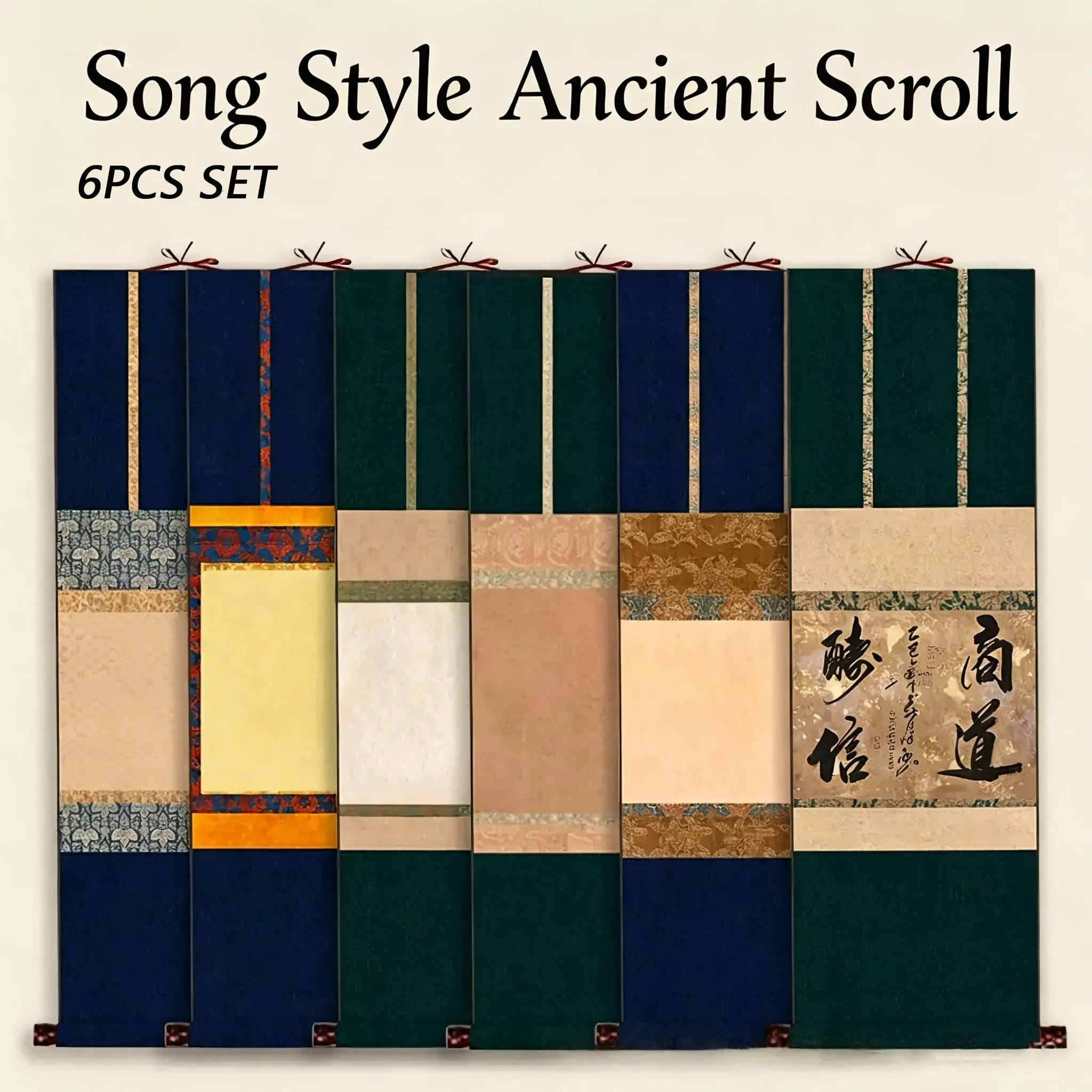 Chinese Style Hanging Scroll, 1 Count Graph Paper Hanging Scroll, Blank Calligraphy Scroll, Decorative Hanging Piece, Office Stationery & Supplies 6PCS SET