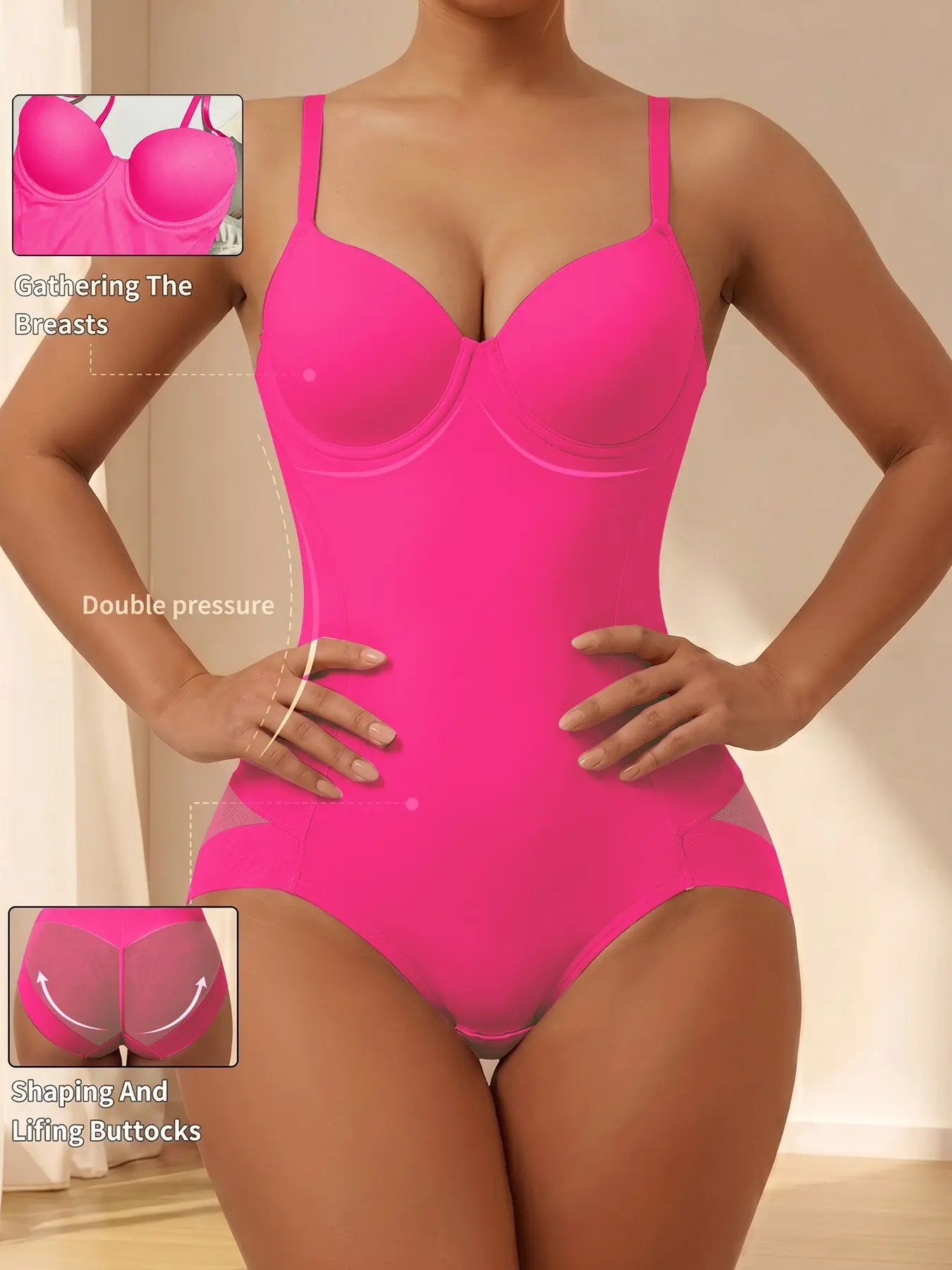 One-piece shapewear bodysuit for slimming and waist shaping, breathable and comfortable without traces, with snap buttons, mesh fabric keeps it airy and not stuffy, suitable for daily life and exercise.