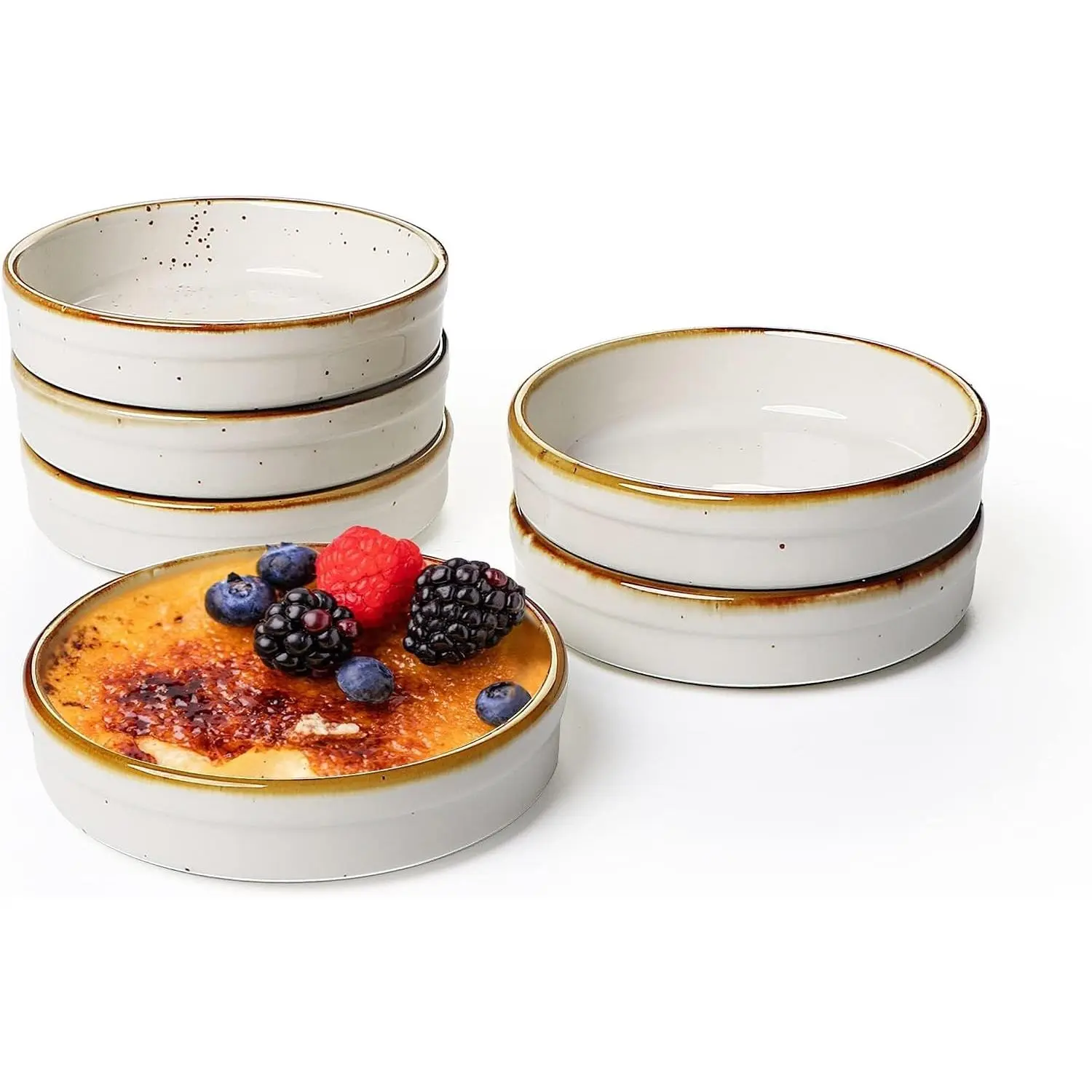 Classic Round Ceramic Ramekins - 4oz Shallow Shape Oven-Safe Tableware, Dessert Serving Set of 6 for Creme Brulee, Round Ramekin