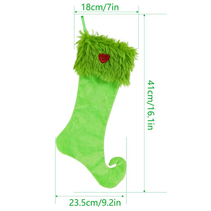 In-Stock Grinch Christmas Green Plush Stockings - Window Hanging Ornaments for Home Decoration