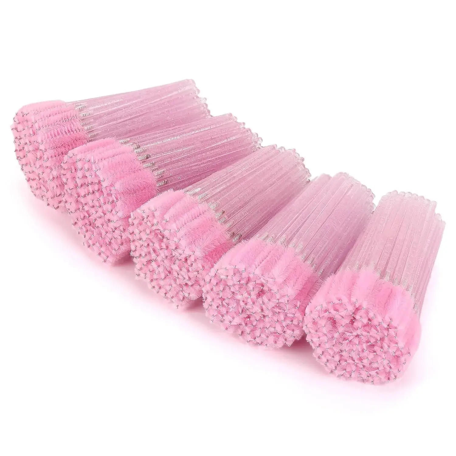 Disposable Mascara Wands, 500 Pcs Multi-Pack, Crystal Pink Cosmetic Spoolies with Bendable Tip & Soft Bristles for Eyelash Extensions, Eyebrow Grooming & Makeup Styling, Stick, Spoolie Wand
