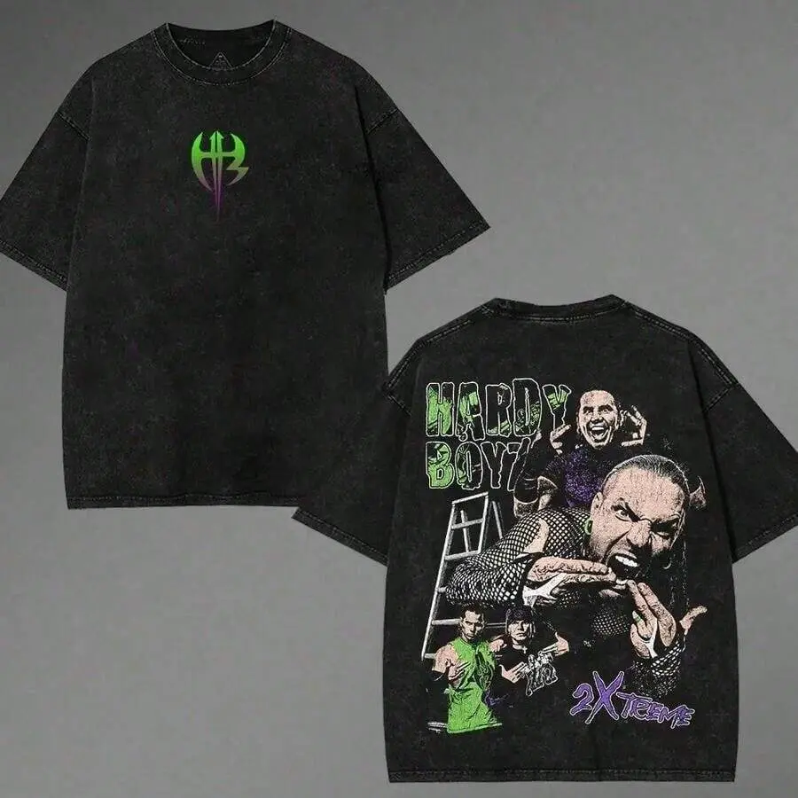 Retro Hardy Boyz Washed T-Shirt Wrestling Shirt  Fans  Tee Menswear Cotton Crewneck Premium American Made Acid Washed 100% Cottonsummer Outfits For Womenmens Clothes