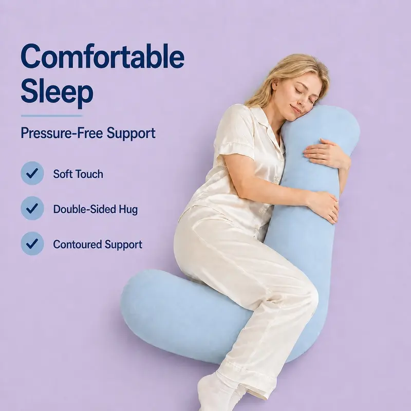 Multifunctional Sleeping Hug Pillow Seahorse Shape Ergonomic Body Pillow Soft Knit Fabric Microfiber Filling Maternity Pregnancy Pillow Side Sleeper