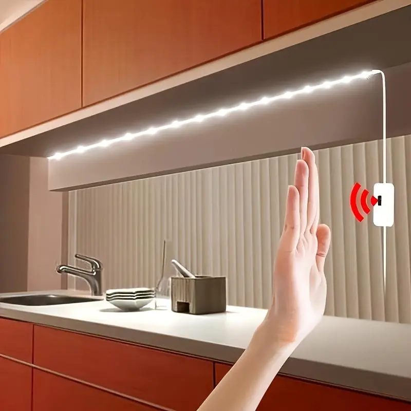 USB Motion-Activated LED Strip Light for TV And Kitchen, Powered by 5V, Featuring a Hand Wave ON/OFF Sensor And Double-Sided Adhesive