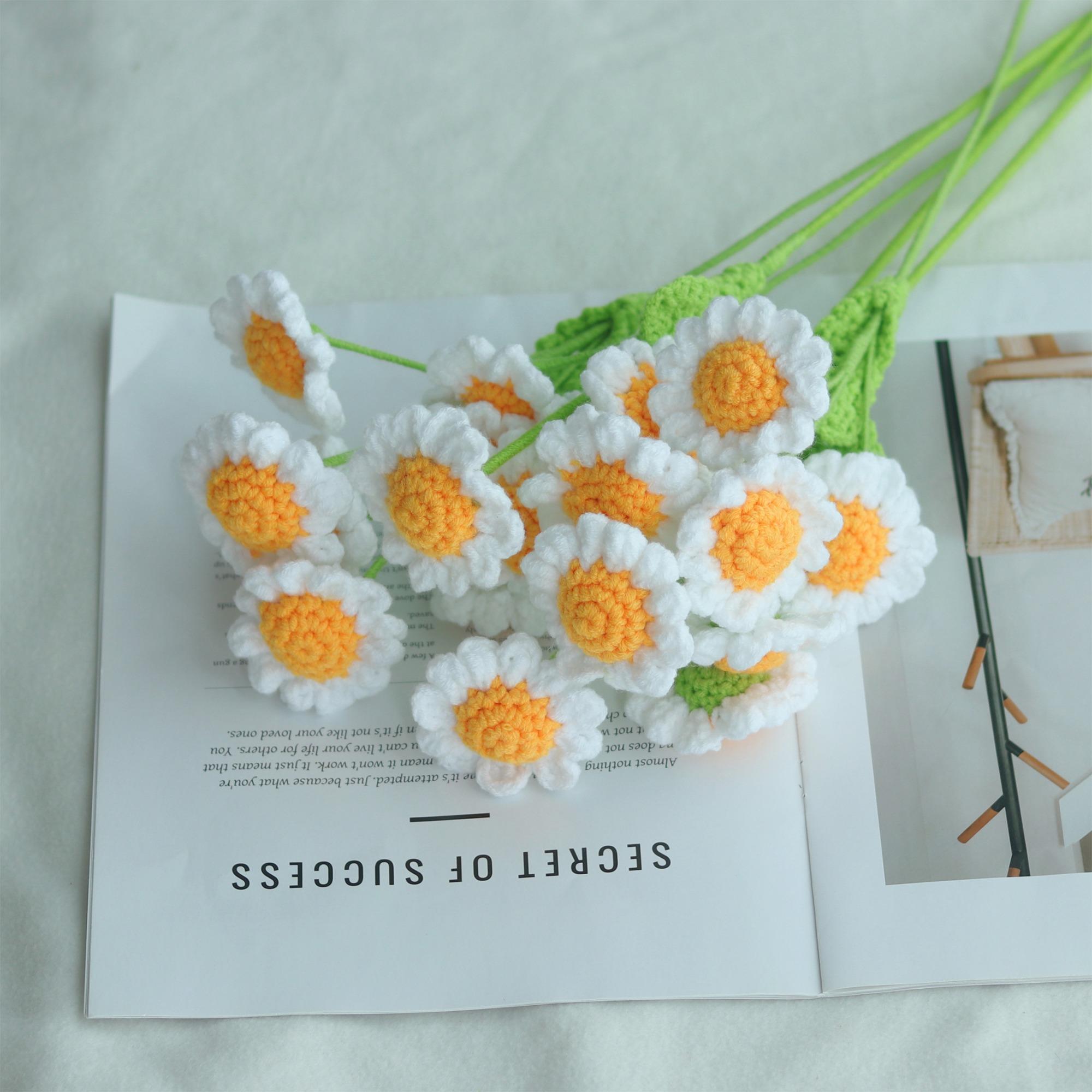 Artificial Daisy Flower, Handmade Crochet Flower, Faux Flower for Home Decor, Decorative Flowers for Wedding Bouquet, Restaurant, Room Decor