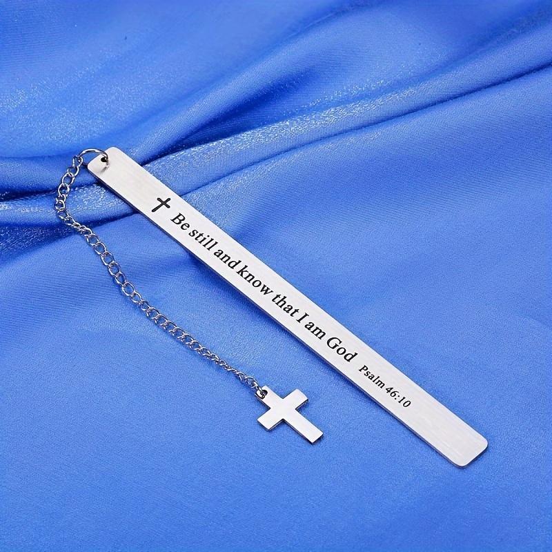 Stainless Steel Bookmark with Cross & Chain, 1 Count Engraved Bookmark, Inspirational Religious Gift for Book Lovers, Book Accessories, and Adults