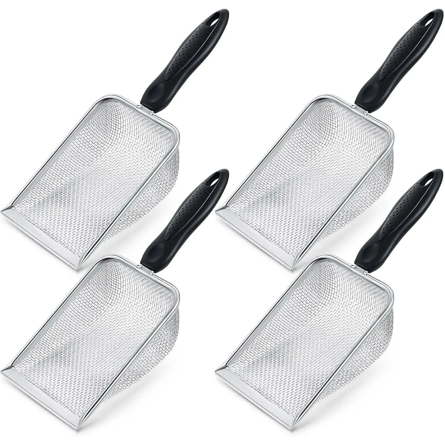 4 Packs Reptile Sand Stainless Steel Fine Mesh Reptile Substrate Metal Sand Shovel Sifter Litter Cleaner Corner Scoop Shovel Cleaner Scooper for Bedding Aquarium Terrarium Accessories