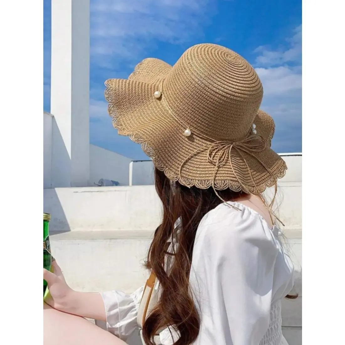 Women's Straw Casual Summer Hat, Foldable Sun Protection Solid Color Hat, Wide Brimmed Hat with Uv Protection, Boho Style Straw Vintage Fashion Hat for Beach Vacation, Outdoor Hat, Lightweight Sun Hat, Sombrero Panama