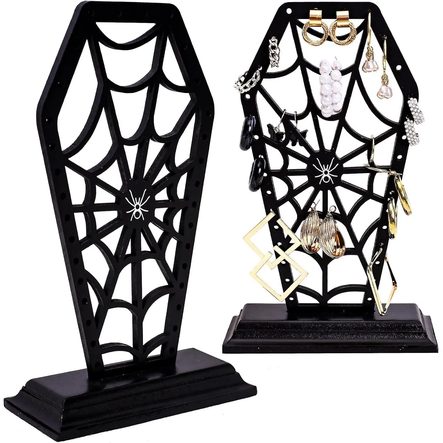 Coffin Spiderweb Earring Holer - Halloween Decor for Bathroom and Bedroom - Gothic Wooden Makeup Organizer for Girls - Goth Accessories for  - Witchy Gifts for Women