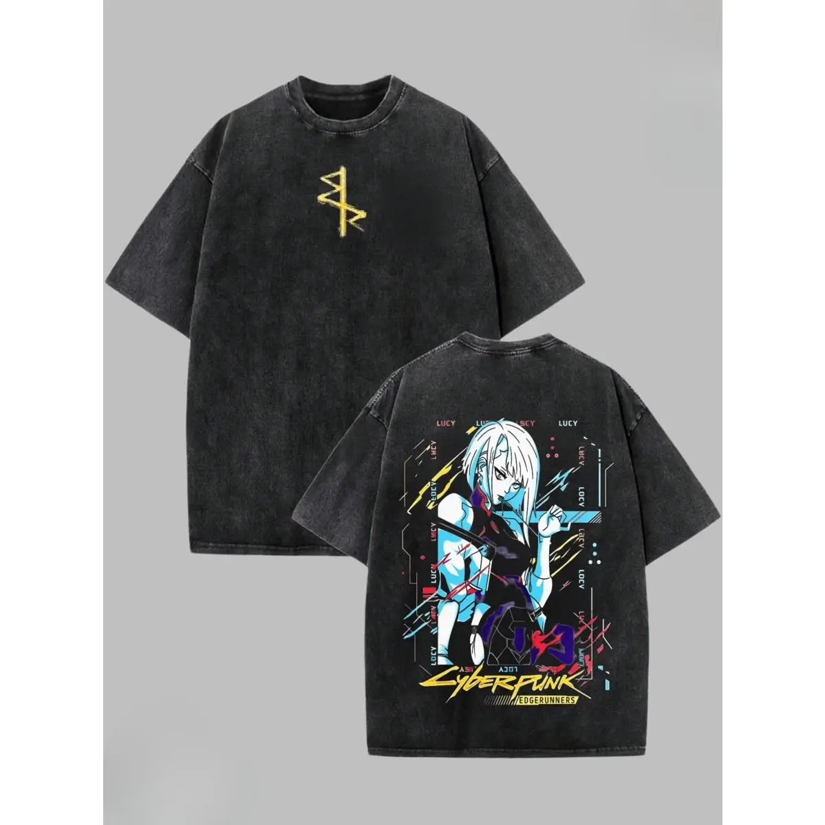 Classic Anime Unisex T shirt Cyberpunk Edgerunners Lucy Graffiti Border Character Art Print Crew Neck Short Sleeve Casual Tee For Outdoor Activity Vacation Daily Street Fashion Men Women
