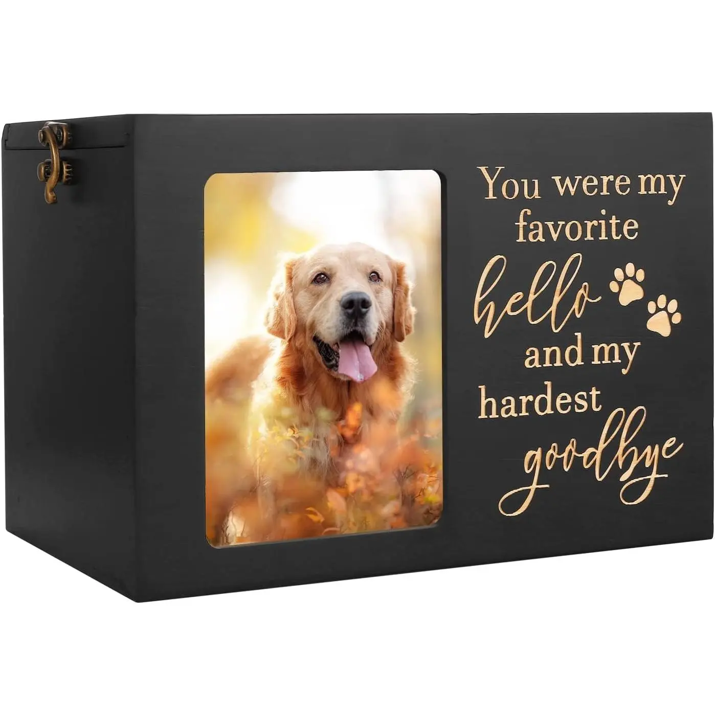 Pet Memorial Urns for Dog or Cat Ashes, Large Wooden Funeral Cremation Urns with Photo Frame, Keepsake Memory Box with Black Flannel Lining