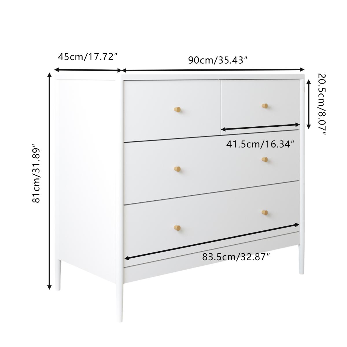 White 4-Drawer Kids Dresser, Wooden Storage Cabinet for Toddler Bedroom, Nursery, Closet, Baby Nightstand Organizer for Living Room or Apartment, 35.4" Wide    RR