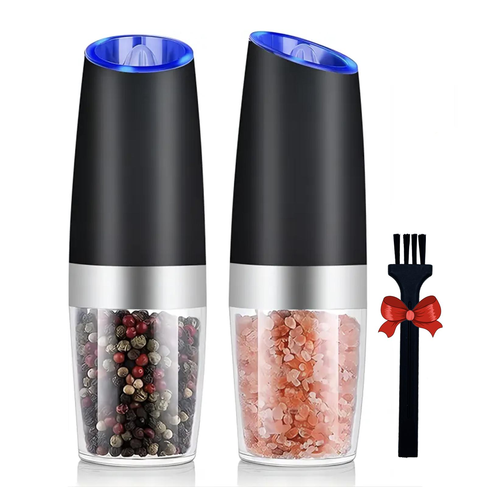 Electric Salt & Pepper Grinding Bottle, 1/2 Counts Batteries Powered Gravity Electric Grinding Bottle with LED Light, Kitchen Seasoning Utensils without Battery, Salt Pepper Shakers, Kitchen Gadgets, Kitchenware