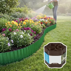 Garden edge border for plastic edge for landscape, flower bed, laying and lawn edge border (brown)