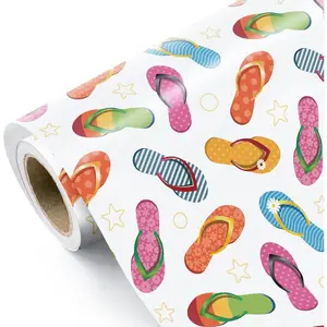 WRAPAHOLIC Summer Beach Wrapping Paper Roll - Mini Roll - 17 Inch x 16.5 Feet - Colorful Flip Flops Summer Wrapping Paper Perfect For Beach Lover, Birthday Party, Wedding