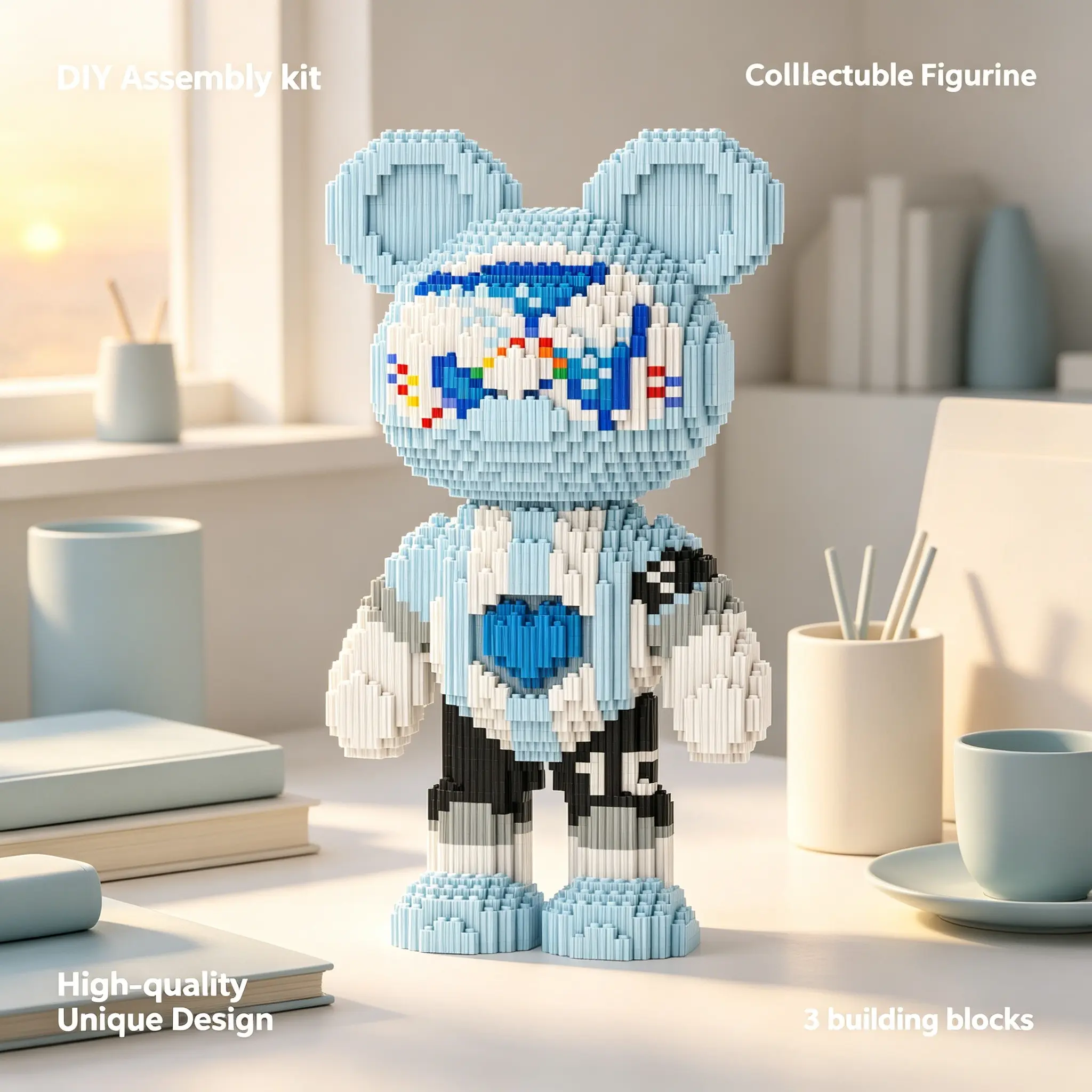 Multicolor Arctic Heart Bear 3D Building Blocks, Home Office Decor, Party Decoration, Ideal Gift, Handmade Craft, Lightweight Statue