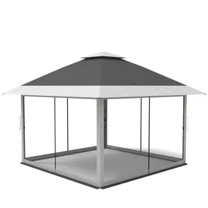 GARVEE12x12 Pop Up Gazebo Outdoor Canopy Shelter with Mosquito Netting and 4 Standbags, Instant Setup Tent for Lawn, Garden, Backyard, Deck Available in Charcoal Gray + Light Gray, Red + Light Grey, Olive Green + Taupe
