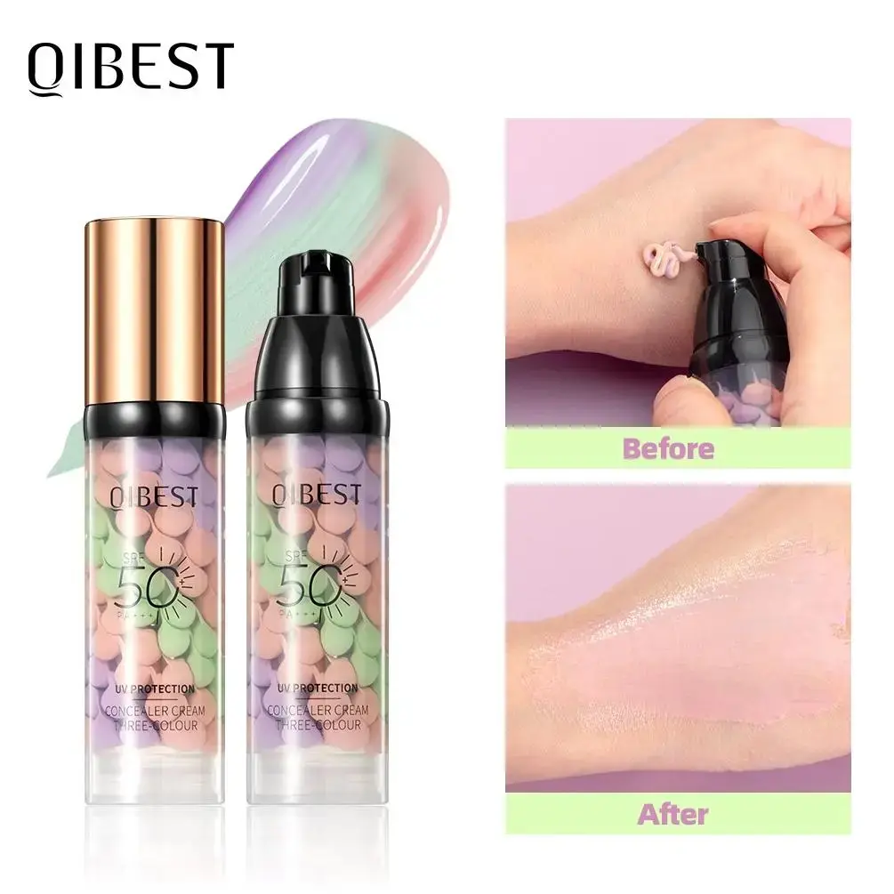 Three-Color Protective Isolation Cream with SPF 50, Brightening & Oil-Control Moisturizer, Waterproof Sunscreen Moisturizing Primer, Color Corrector, Makeup Primer Cream
