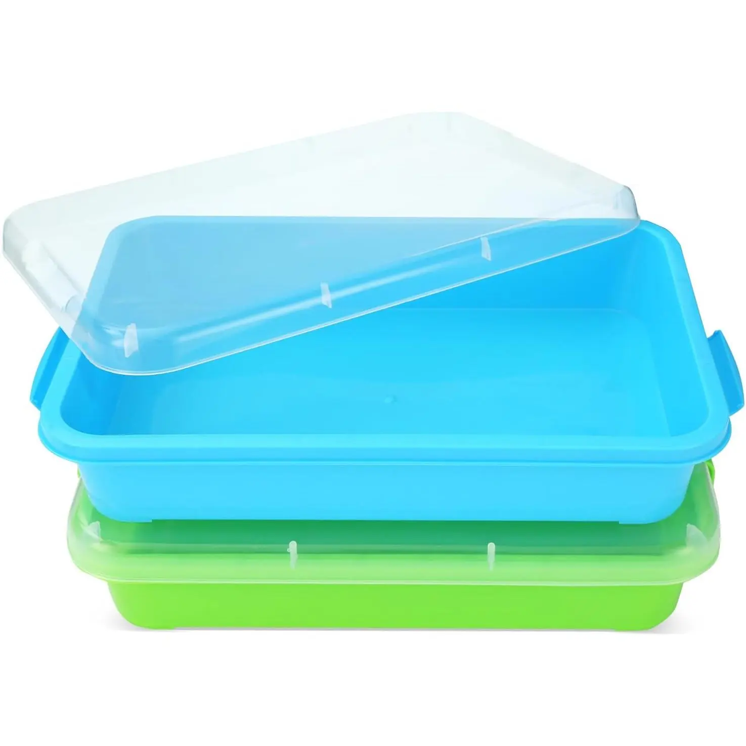 Sensory Bin Sand Tray with Lid for Toddlers 2 Pcs 15in Portable Sandbox Toy Large Plastic Tray for Kids 3 4 5 6 Fill with Sand, Water, Beads, and More (Green+Blue)fidget toys