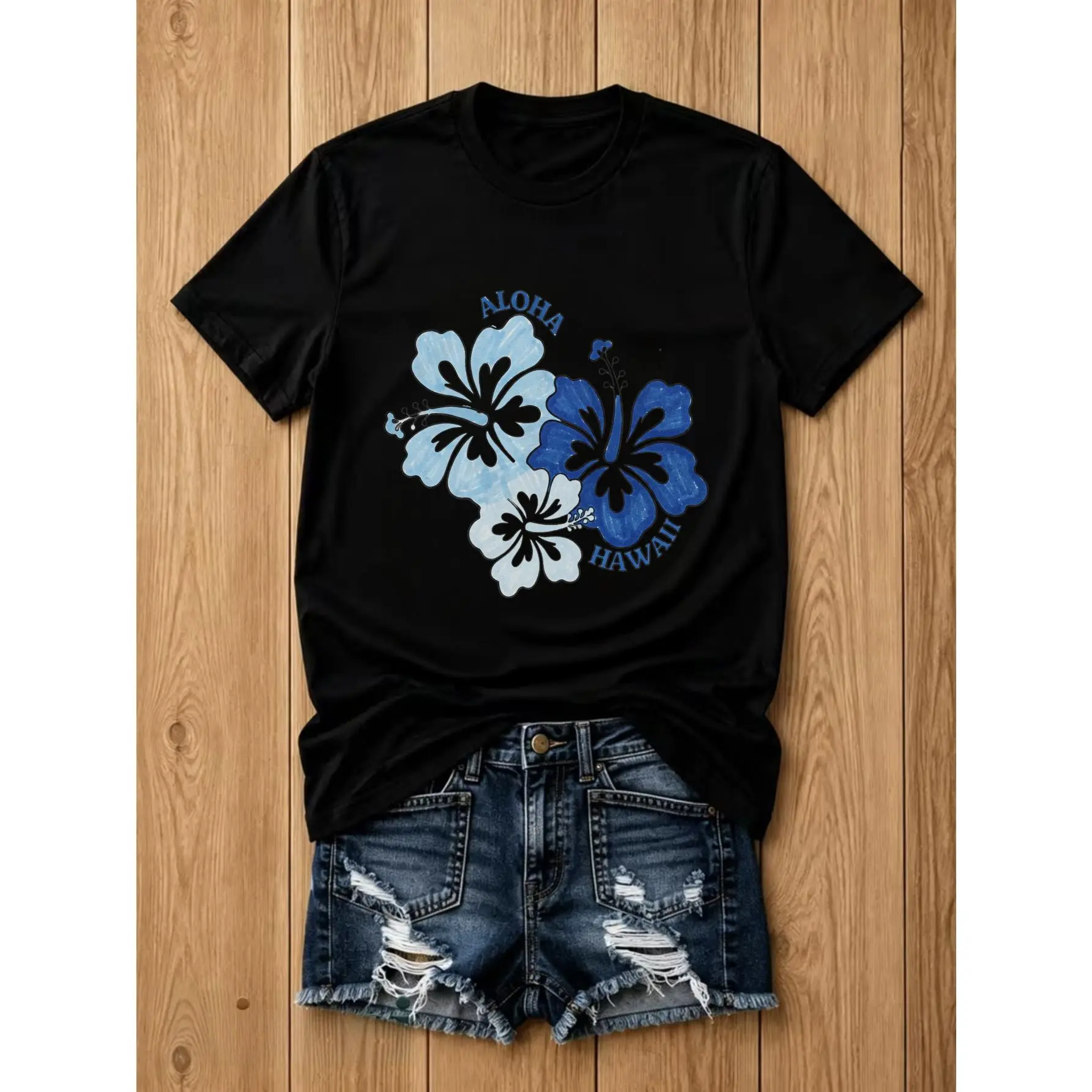 Women's Cotton Short-Sleeve Round-Neck T-Shirt - Streetwear Aloha Hawaii Hibiscus Flower Print, Spring & Summer Sports Top for Festive Occasions, Local Delivery