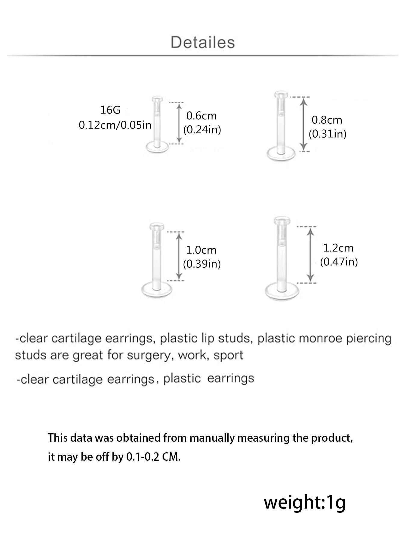 Clear Cartilage Earrings, Plastic Lip Studs, Plastic Piercing Studs Perfect for Surgery, Work, Sport for Women Men, 2024 New Style Body Jewelry for Party and Daily Use