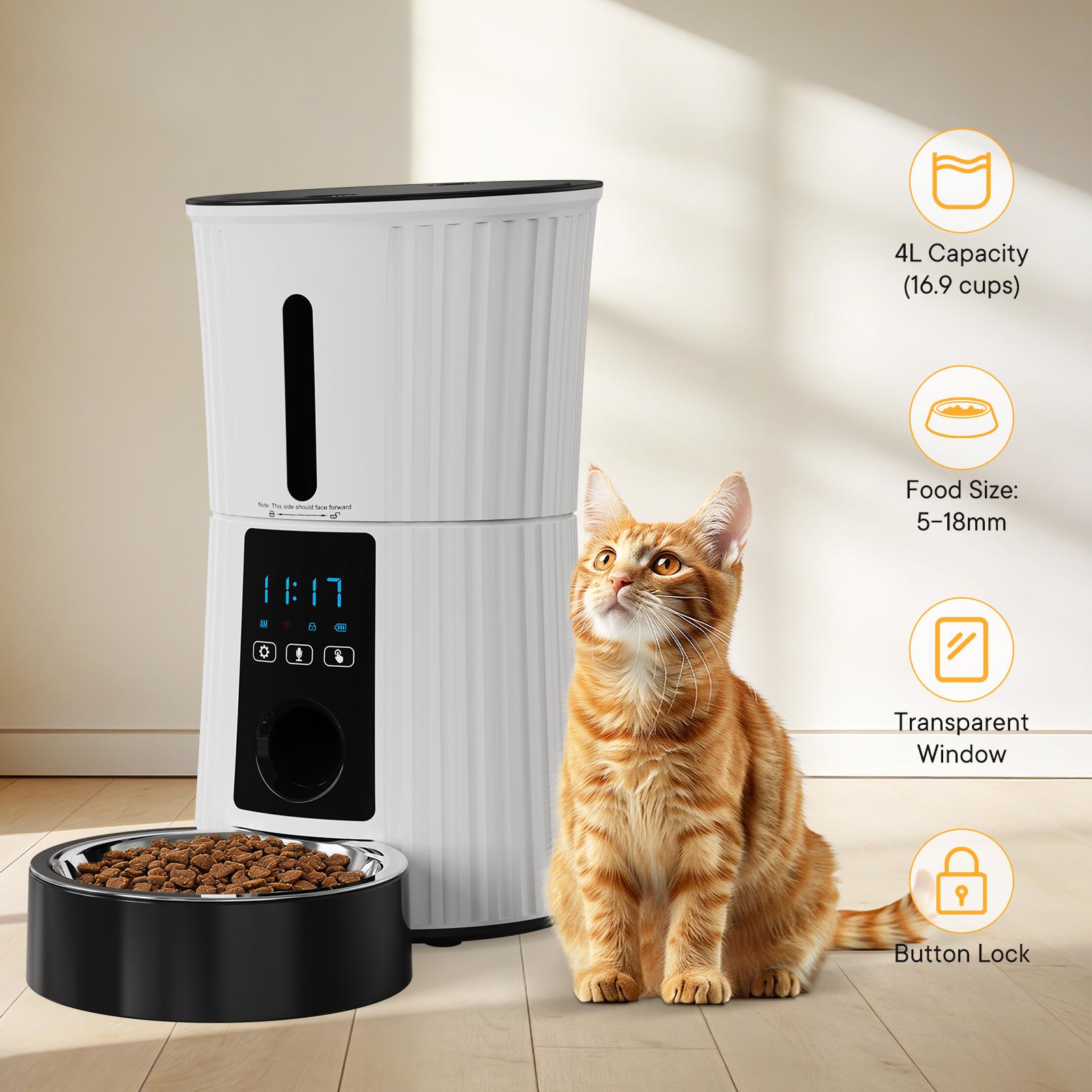 Automatic Cat Feeder with APP Control - 10s Voice Recorder, Dual Power & WiFi, 16.9 Cup Capacity for Small Pets