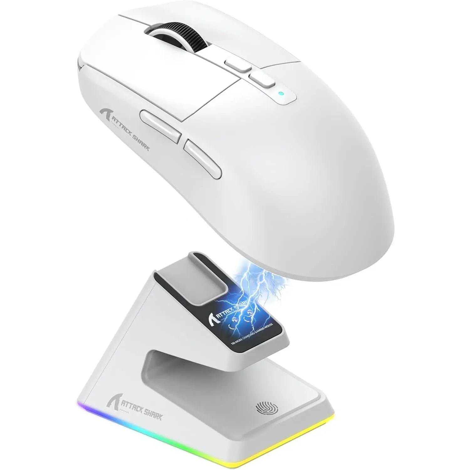 ATTACK  X6  Gaming  with  RGB  Base,White | 49g Superlight,PixArt PAW3395 Gaming Sensor,26K DPI,BT/2.4G /Wired Mice, Design,200Hrs  for Win/