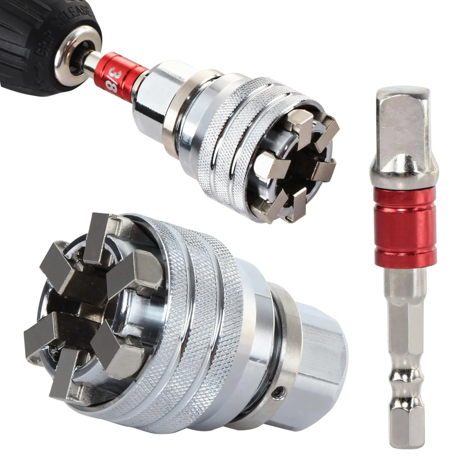 Metal Universal Adjustable Socket Wrench, 3/8-in to 3/4-in (10-19mm Millimeters) Multi-Func Accessory for Electric Wrenches