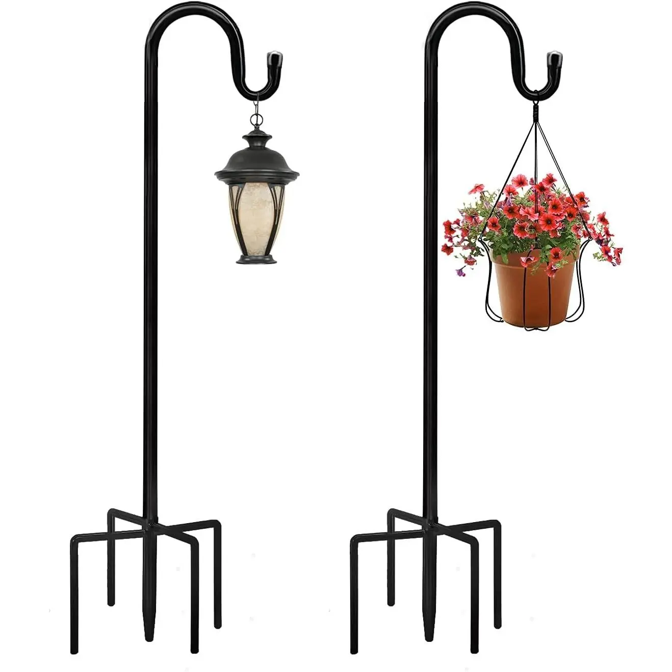 Shepherd Hooks 2 Pack - 48 Inches High 1/2 Inch Thick Adjustable Rust Resistant Shepards Hooks for Outdoor Solar Lights, Lanterns, Flower Basket, Bird Feeder.