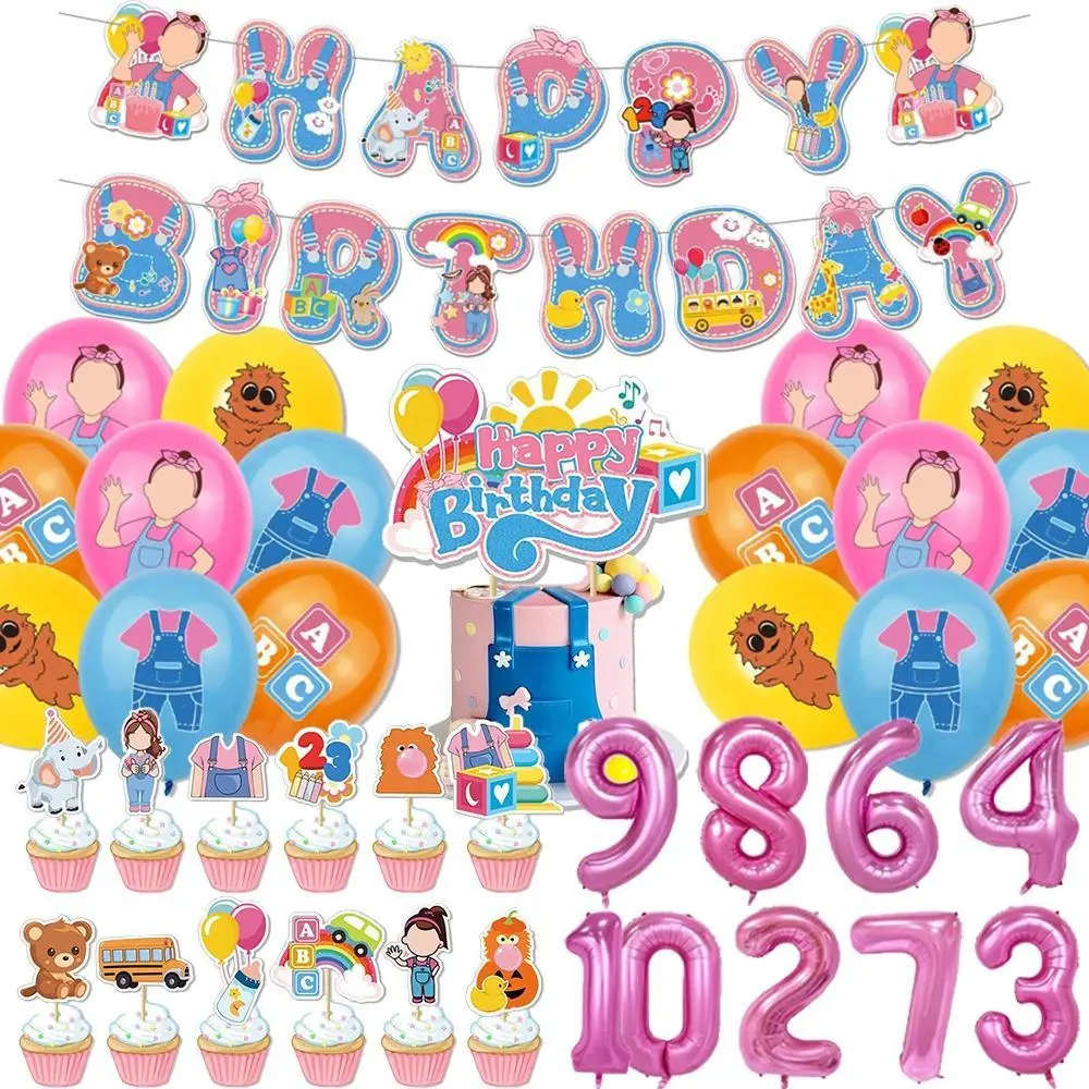 Cartoon Ms Racheling Theme Birthday Party Decoration Supplies Balloon Set Cupcake Toppers Banner Cute Backdrop Kids Gifts Props