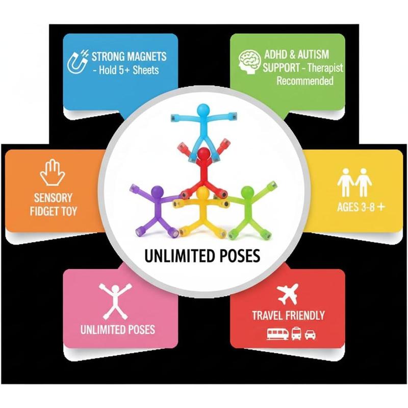 20PCS Colorful Magnetic Men for Kids Valentines Day Gifts, Flexible Fridge Magnets & Fidget Toys, Creative Magnetic People for Fun Decoration on Refrigerator, Whiteboard, or Office