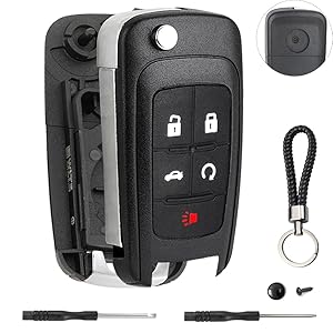 5 Button Key Fob Shell Replacement for Chevy Cruze Camaro Impala Equinox GMC Terrain Buick Regal Lacrosse 2017 2016 2015 2014 2013 2012 2011 2010 OHT01060512 Keyless Entry Remote Flip Car Key Fob Case